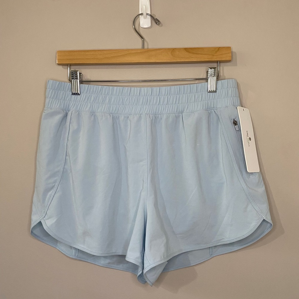 CRZ YOGA Womens Workout Shorts Blue Lined Size L(12) Running Athletic Zip Pocket